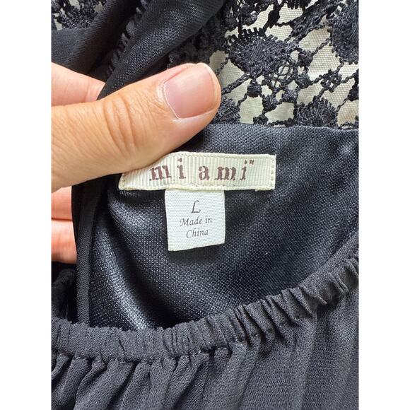 Women's Miami Black Dress Off The Shoulder Sleeves Lace Detail & Chiffon Large - Picture 7 of 11